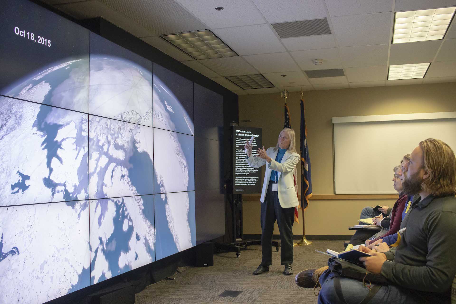 Dr. Claire Parkinson describing visualizations of changes in arctic ice depicted on Goddard's hyperwall